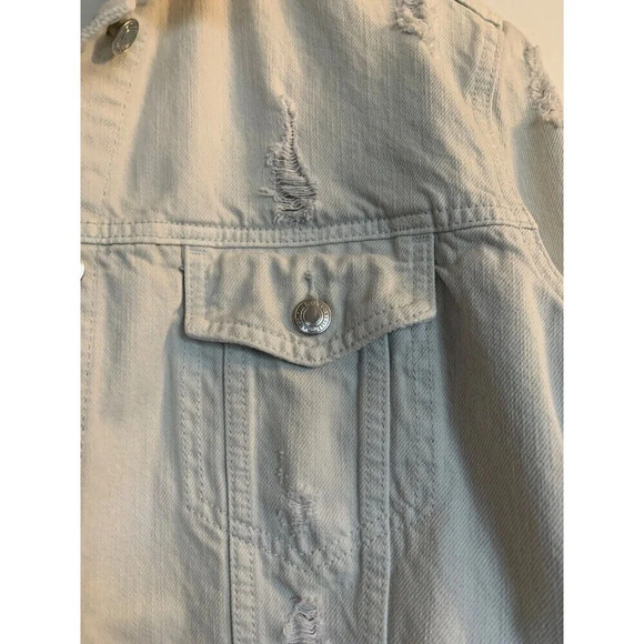 American Eagle Light Wash Denim Distressed Jacket, w/Cat Tapestry Size XL - Picture 10 of 11